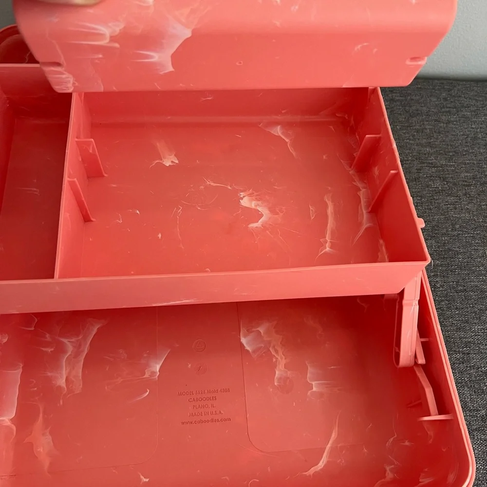 Caboodles Peach Marble Make Up Carry Case Organizer With Mirror Retro NOT VTG - Picture 11 of 13